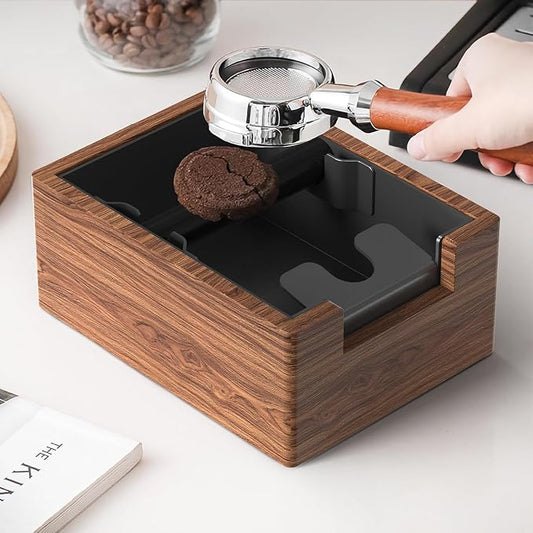 Espresso Knock Box, Coffee Knock Box with Durable Knock Bar and Non-Slip Base, Knock Box for Machine Accessories (Wooden Base)