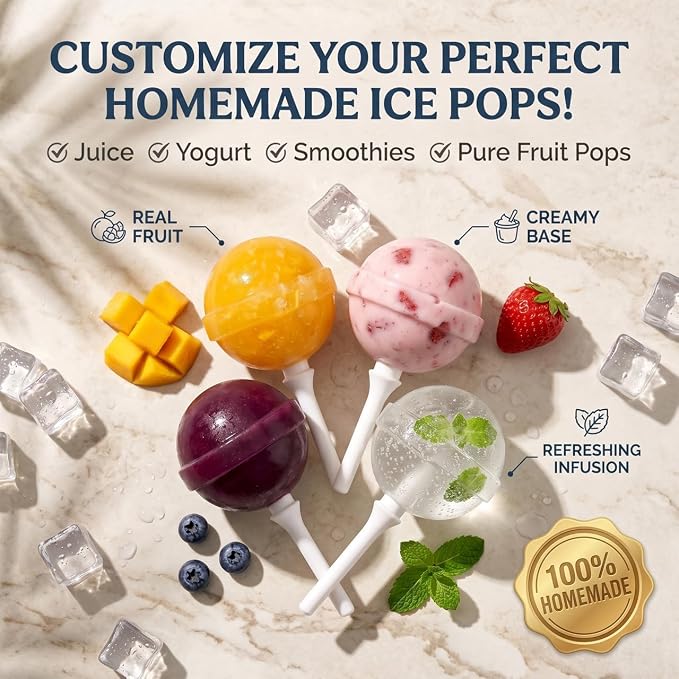 4PCS Reusable Silicone Lollipop Ice Cream Mold, Homemade Popsicle Molds, DIY Creative Ice Pops for Summer, Silicone Popsicle Maker for Juice, Yogurt & Frozen Treats, Fun Dessert Mold (Pink)