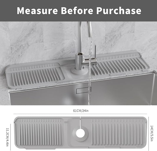 WAFT YEARN 24X5 Inch Silicone Durable Faucet Mat Kitchen Sink Splash Guard Draining Protector Tray Liner Absorbent Protective Counter Accessories For Sink Kitchen Bathroom Laundry Room Bar & RV Grey
