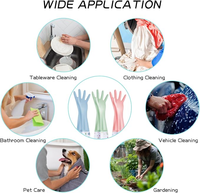 XJMWXHFC 3Pcs Reusable Dishwashing Gloves, Waterproof Long Cuff Non-Slip Household Gloves With Cotton Lined For Laundry, Cleaning, Working, Gardening