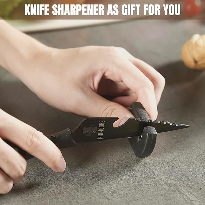 Kitchen Scissors All Purpose, Extra Sharp Kitchen Shears with Knife Sharpener & Sheath, Solid & Durable Stainless Steel Scissors with ANTI-RUST Black Titanium Plated, Dishwasher Safe – Black