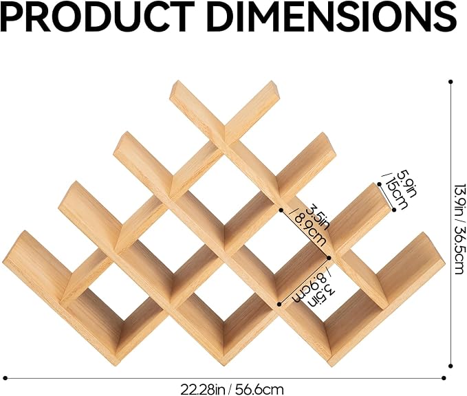 KIRIGEN Wood Wine Rack, 13-Bottle 4-Tier Countertop Holder, Natural, 4-NA | 22.28 x 5.9 x 13.9 In, Freestanding Wooden Rack Stores 13 Wine Bottles for Counters, Cabinets, Pantry Shelves, and Home Bars