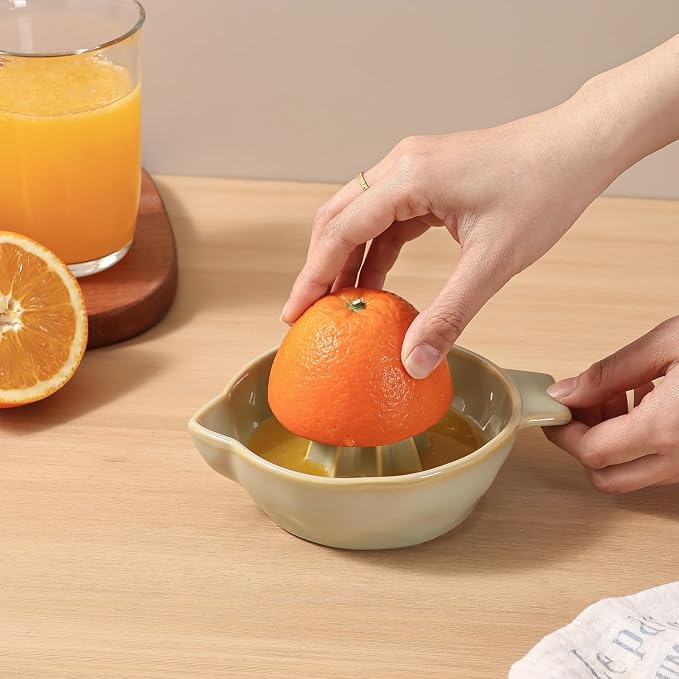 Ceramic Lemon Juicer Reamer Manual Citrus Lime Hand Squeezer Bowl Handheld | with Handle and Pour Spout, Easy to Use and Clean, Dishwasher Safe