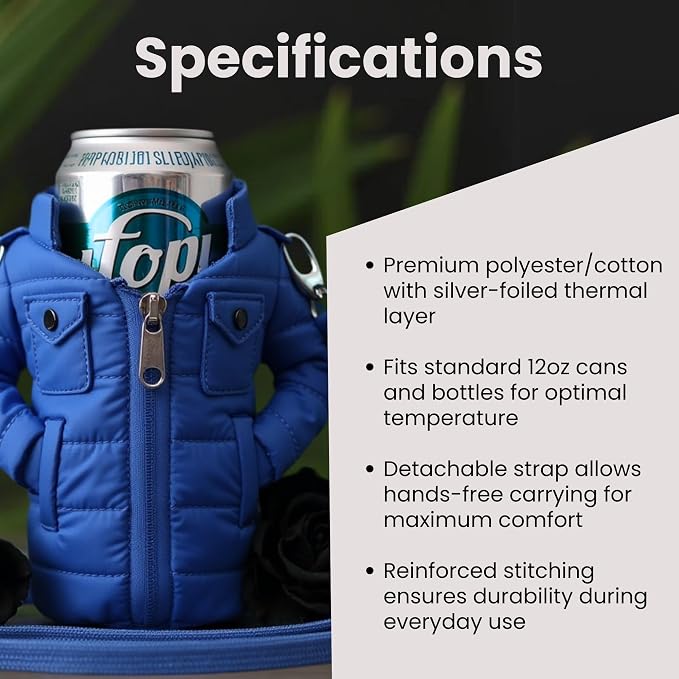 Gadgetime USA - 12oz Insulated Can Cooler Jacket (Blue)- Beverage Holder with Detachable Strap - Beer/Soda Carrier - Can Holder with Shoulder Strap - Insulated Sleeve - Funny Gift for Friends & Family