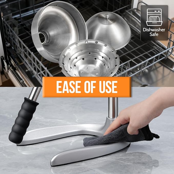 Manual Juicer, Easy to Use, Stainless Steel Juice Press for Citrus Fruits | Extended Handle, Max Extraction, Dishwasher Safe, Extra-Large, Squeeze Multi-Fruits, Ideal for Home, Travel, Commercial Use