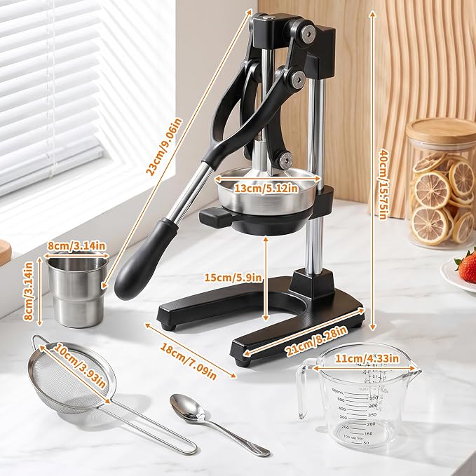 Manual Citrus Juicer Press, Lemon Squeezer with Complete Accessory Kit | Cast iron material, Heavy duty juicer, For Lemon, Lime & Citrus Fruits, Easy to Clean, High juice yield, Durable