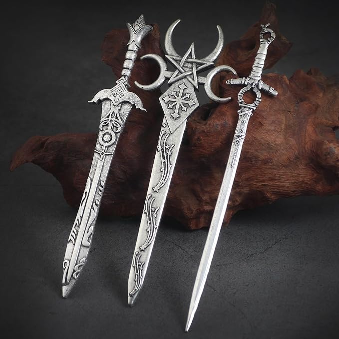 3Pcs Sword Hair Pins - Renaissance Medieval Gothic Hair Sticks for Women, Vintage Metal Hair Chopsticks for Bun Updo, Renaissance Accessories Medieval Accessories