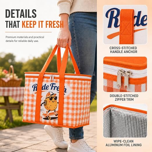 2Pk Insulated Reusable Grocery Bags, Collapsible Cooler Bag for Groceries, Heavy Duty Large Insulated Bag 16''x9''x13'',