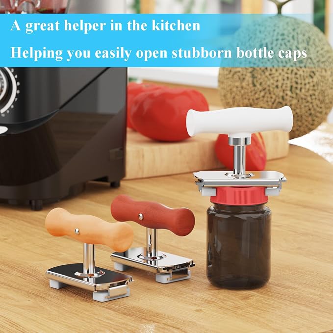 Jar Opener for Seniors with Arthritis & Weak Hands, Easy Twist Jar Openers, Adjustable Multifunctional Jar Lid Opener, Jar Bottle Cap Opener Gripper, Useful Gifts for Elderly/Women/Men (Wood Handle)