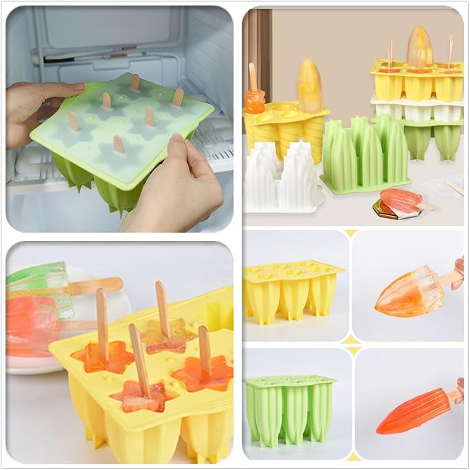 Generic Silicone Popsicle Mould With Lid,Popsicle Molds 6 Pieces Ice Pop Molds BPA Free Popsicle Mold Reusable Easy Release Ice Pop Make Homemade children DIY ice cream food grade Mold (awl-green)