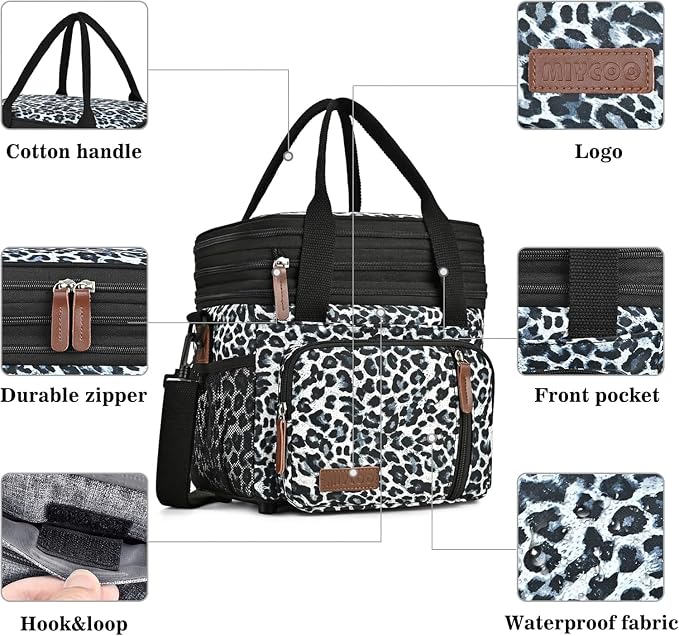 MIYCOO Lunch Bag for Women & Men, Expandable Double Deck Lunch Box, 15L | Leakproof & Waterproof, Portable, Large Soft Insulated Cooler bag for Adult, Work, Camping, Beach, Picnic, Travel