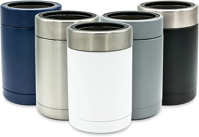 Tahoe Trails Stainless Steel 12oz Vacuum Insulated Can and Bottle Cooler | Double Wall Can Cooler For Cans and Bottles | Copper Plated Can Chiller and Metal Cooler | White