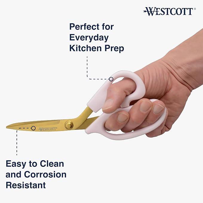 Westcott 2-Pack All-Purpose 8-Inch Kitchen Shears and 5-Inch Snip, Pink with Gold Blades - Precision Blades for Cutting, Kitchen Scissors Essential for Everyday Tasks