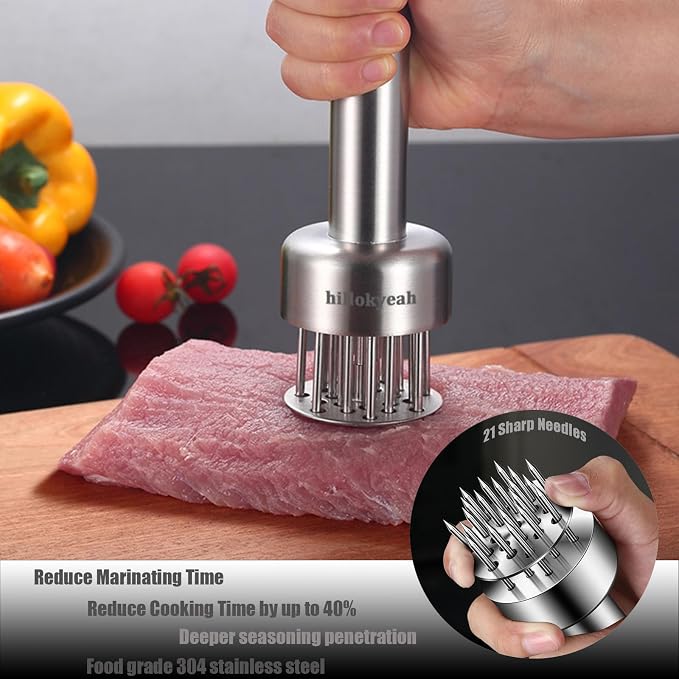Meat Tenderizer Tool, with 21 Needles Retractable Safety Guard, 304 Stainless Steel,for Tenderizing Beef,Steak, Chicken, Turkey, Dishwasher Safe