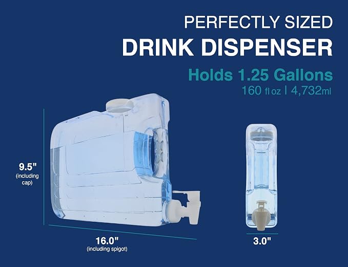 Arrow Oasis Drink Dispenser for Fridge, 1.25 Gallon - Plastic Beverage Dispenser with Spigot - Clear Space-Saving Design with Handle - Ideal for Water, Juice & Iced Tea - BPA Free - Made in USA