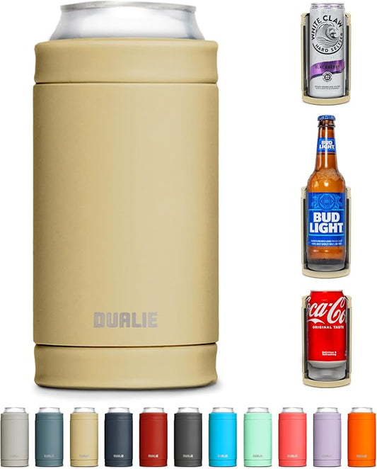 DUALIE 3 in 1 Insulated Can Cooler - 15+ Colors - Universal Size for 12 oz Cans, Slim Cans, and Bottles