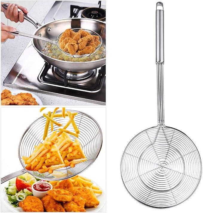 Spider Strainer Skimmer, Swify Stainless Steel Asian Strainer Ladle Frying Spoon with Handle for Kitchen Deep Fryer, Pasta, Spaghetti, Noodle, 7 Inch
