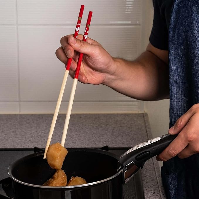 JapanBargain, 1 Pair Extra-Long Bamboo Cooking Chopsticks (Saibashi), Japanese Deep Fry Tempura Chop Sticks, Shabu-Shabu & Hot Pot, Reusable, Long-Reach Kitchen Utensils, 13-inch, Made in Japan