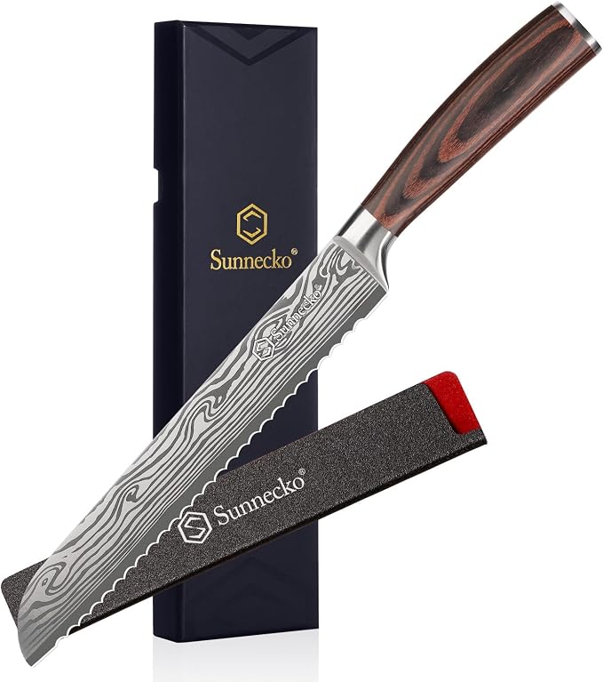 8" Serrated Bread Knife, High Carbon German Steel Sourdough Knife | Ultra Sharp Serrated Edge Bread Knife for Homemade Bread Crusty Loaves & Cakes, Professional Cake Slicer Gift for Mom and Dad