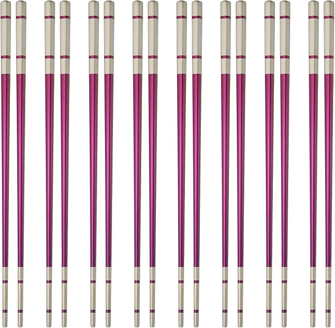 uxcell 8 Pairs Stainless Steel Chopsticks, 23.5cm / 9.25 Inch Metal Chop Sticks Square Lightweight Chopsticks Tableware Accessories Bulk for Home Kitchen Hot Pot Cooking, Purple