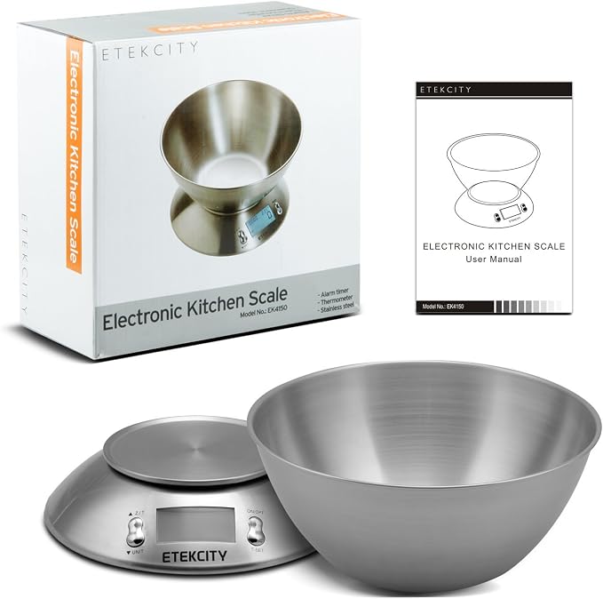 Etekcity Food Scale with Bowl, Timer and Temperature, Grams and Ounces | Stainless steel bowl with tare, temperature sensor, ideal for baking, coffee and meal prep