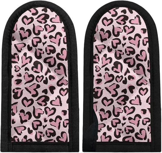 Coldinair Love Pink Leopard Print Cast Iron Skillet Handle Cover Set of 2,Heat Resistant Pan and Pots Holder Sleeve Handle Covers for Kitchen Cooking Baking