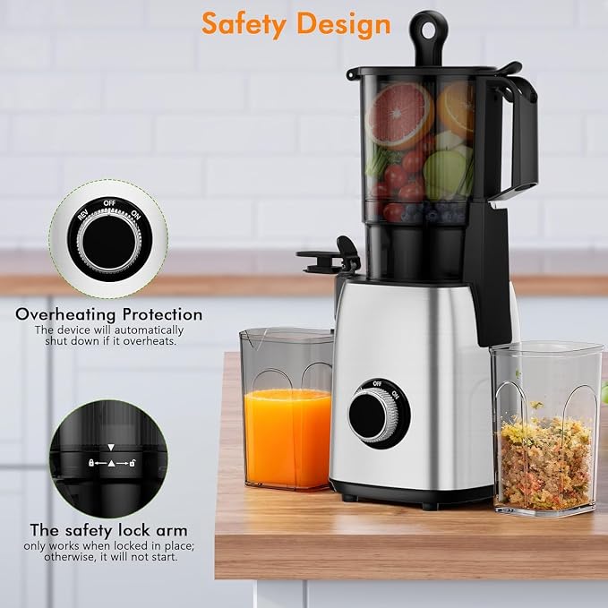 Electactic Slow Juicer Machine with 300W Pure Copper Motor, 5.4-Inch Wide Chute & Reverse Function, Stainless Steel Juicer for Family Daily Use