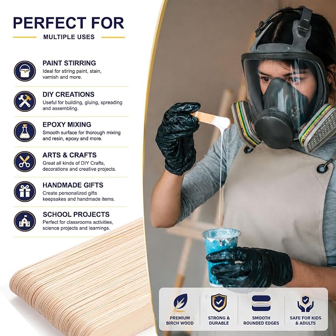 Apremont 500 Piece Large Jumbo Wooden Craft Sticks (6" x 3/4"), Premium Natural Organic Wood for Waxing, Craft Project, Tongue Depressor, Popsicle, Ice Cream Stick,Woodcraft, Paint Stirrer and Art