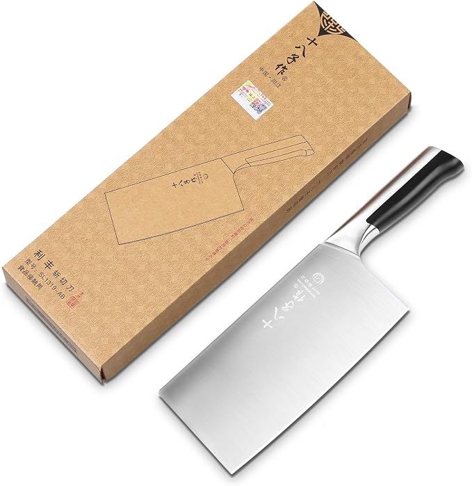 SHI BA ZI ZUO 7 Inch Cleaver Knife for Chopping Bones and Cutting Meat
