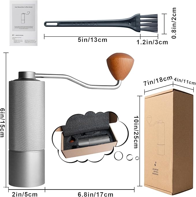 Manual Coffee Grinder, Adjustable Grinding Settings, Stainless Steel Burrs, Portable Hand-Cranked Coffee Grinder, For Espresso, Drip Filter, French Press Filter, Compact And Durable (White)