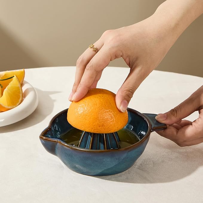 Ceramic Lemon Juicer Reamer Manual Citrus Lime Hand Squeezer Bowl Handheld | with Handle and Pour Spout, Easy to Use and Clean, Dishwasher Safe