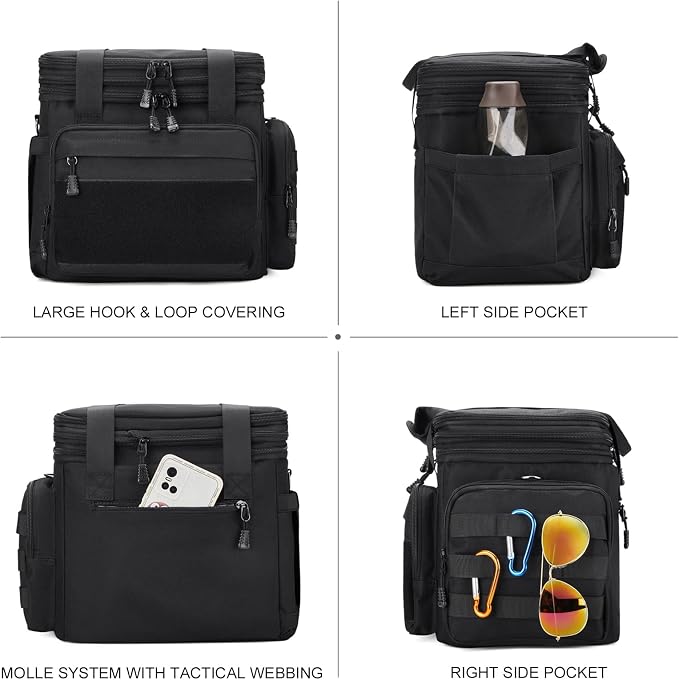 Gafetrey Large Tactical Lunch Box for Men, Insulated Lunch Bag Adult, Thermal Lunchbox Leakproof Waterproof Cooler Bag, Dual Compartment Lunch tote, Large Lunch Pail for Office Camping (Black) 24L