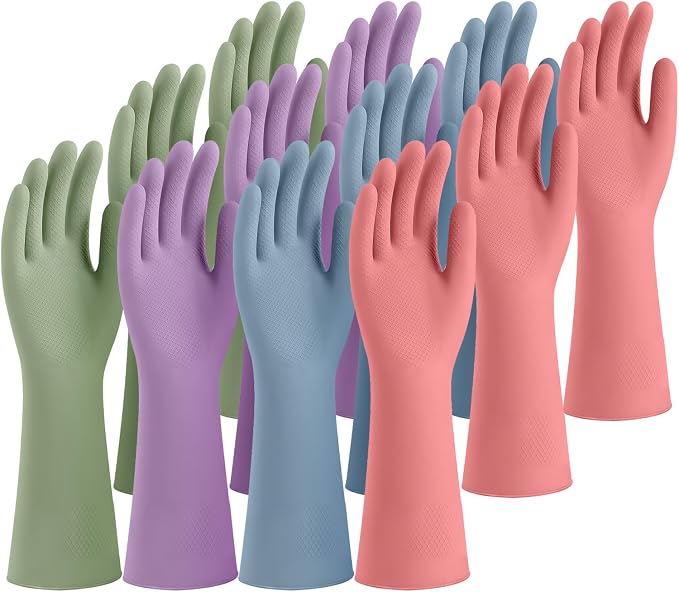SIFANGKE Rubber Cleaning Gloves for Dishwashing, 12 Pairs Reusable Kitchen Gloves for Washing Dishes and Household Cleaning