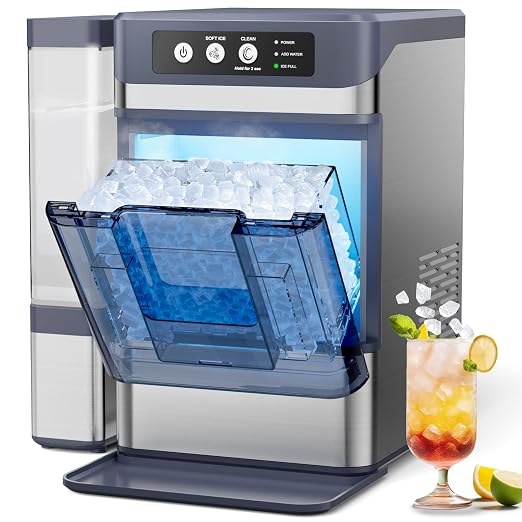 Ice Makers Countertop, 44Lbs/24H Nugget Ice Maker with 0.8 Gallon Water Tank, Ice Ready in 5min, Self-Cleaning Countertop Ice Makers, Soft Chewable Pellet Ice Machine for Home, Kitchen, RV, Camping