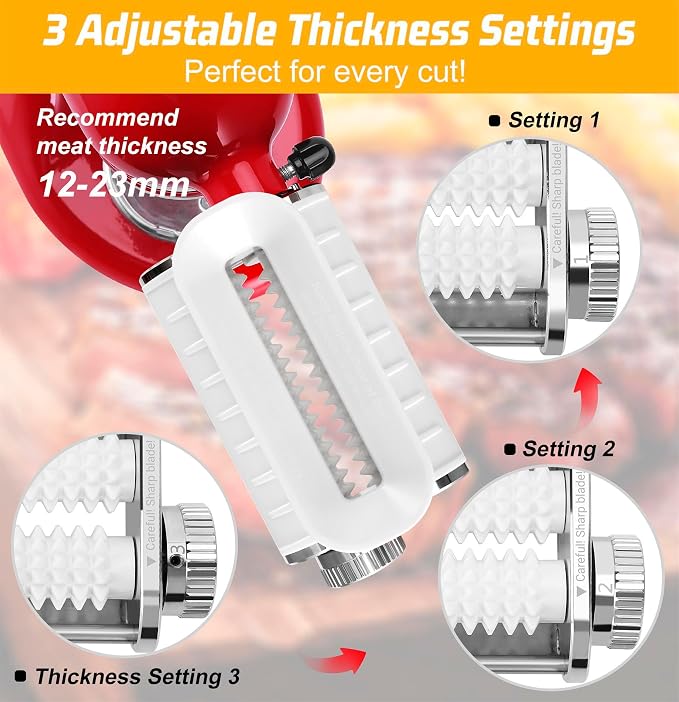FavorKit Adjustable 3 Thickness Meat Tenderizer Attachment for Kitchenaid Mixers, Dishwasher Safe Durable Metal Housing & Plastic Rollers/Gears Accessories - White