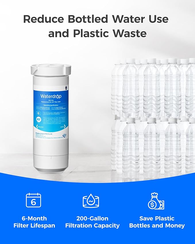 Waterdrop XWF Water Filter Replacement for GE® WR17X30702, 3 Pack, No chip | Replacement for GE® XWF, NSF 42 & 372 Certified, Compatible with GE® GNE27, GFE26, GDE25, GSS25, PSE25 Series Refrigerators