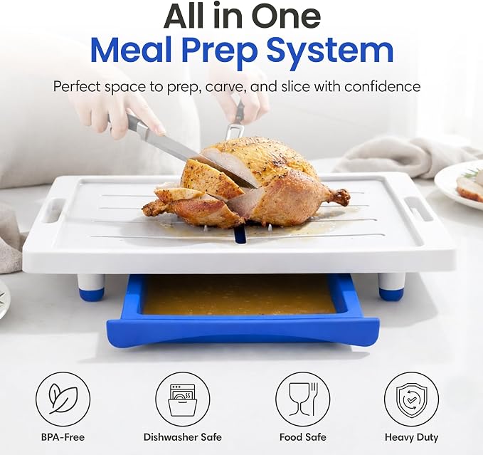 Large Cutting Board - XL Meal Prep System with Juice Groove, Spikes, Drip Tray & Removable BPA Free Cutting Board - Patented Multi-Feature Design Carving Board - BBQ Essential & Kitchen Gifts