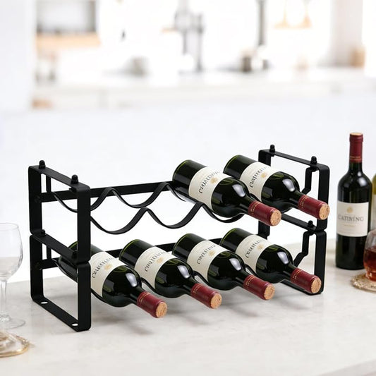 Wine Rack for Countertop – Stackable Freestanding Bottle Organizer for Kitchen, Pantry, Bar Cabinet & Small Spaces – Compact Metal Shelf & Modular Storage Stand (2 Tier)