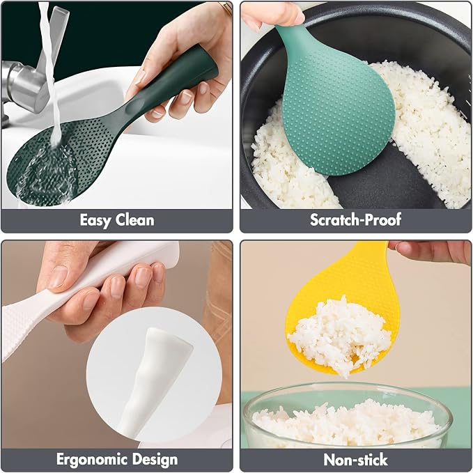 Silicone Standing Rice Spatula with Non-Stick Paddle, Heat Resistant Rice Cooker Spoon, Serving Spoon - Space Gray