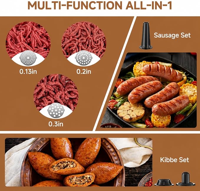 AAOBOSI Meat Grinder Electric, [3000W Max] Meat Grinder Heavy Duty with Auto-Reverse, Innovative Non-Clogging, Built-in Storage, Grinding, Sausage & Kibbe Making for Home Kitchen Use