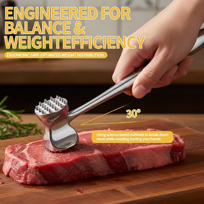 304 Stainless Steel Meat Tenderizer Mallet Dual Side Meat Hammer Chicken Pounder Heavy Duty Meat Beater for Steak and Beef Meat Pounder Kitchen Cooking Mallet Dishwasher Safe
