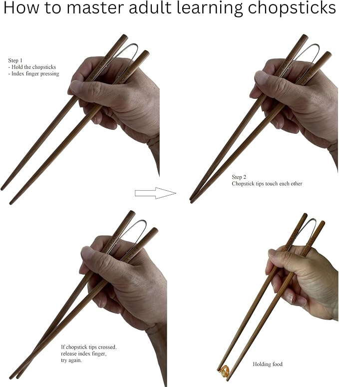 Training Chopsticks for Adults, Chopstick Helper and Trainer for Beginners | Reusable Not Disposable Dishwasher Safe No Microwave Right Left Hand Spring Connector Gift Box Included Made Vietnam