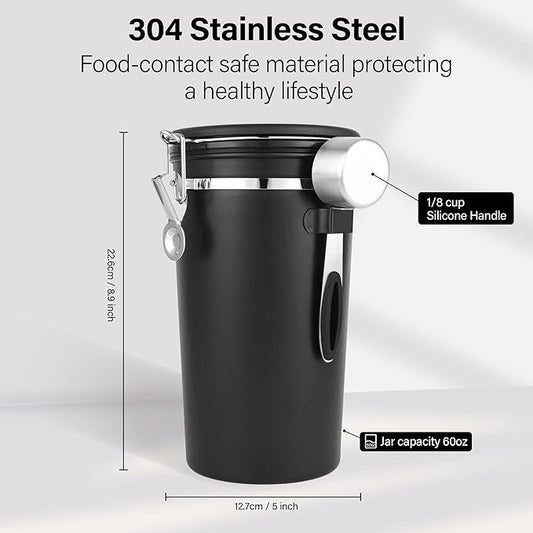 Coffee Canister Set of 3, Airtight Coffee Container with Date Tracker Lid, Stainless Steel Canister for Kitchen Food Storage (Black, 180oz)