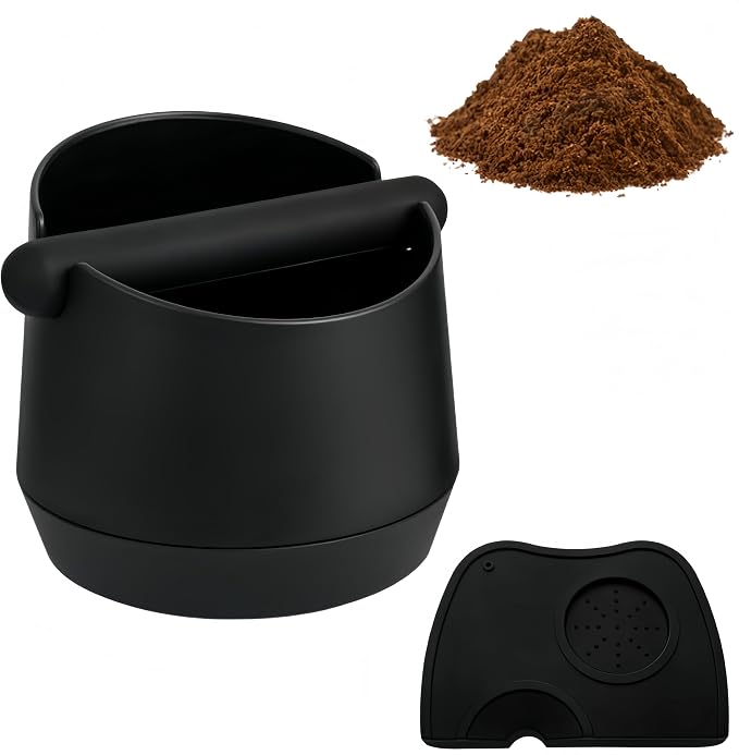 ABS Coffee Knock Box with Tamping Mat, Detachable Knock Bar, Non-Slip & Shock-Absorbent, Easy to Clean, Large Capacity 2Quarts/64OZ Coffee Grounds Container for Bar & Home Use, Coffee Accessory