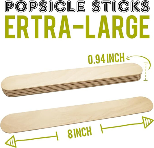WISYOK 8'' Jumbo Craft Sticks - 90PCS Extra Large Natural Premium Wood, Ice Cream Sticks, Jumbo Sticks, Large Tongue Depressors, Plant Labels, Hair Removal and Waxing Supplies, Crafting
