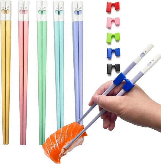 5 Pairs Reusable Training Chopsticks Set, Chopsticks Helpers Set for Beginner, 9.45 Inch Dishwasher Safe Fiberglass Japanese Chop sticks, Non-Slip, Easy to Use
