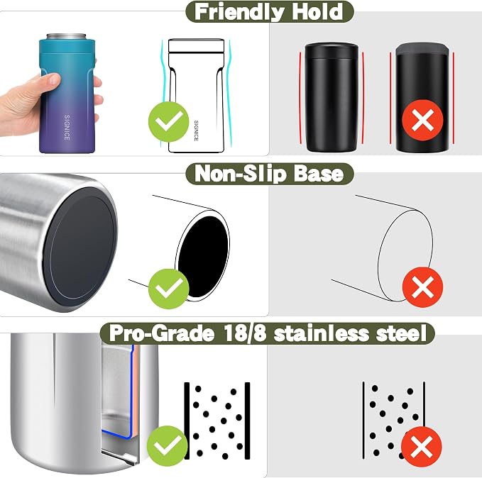 Universal Can Cooler - Signice 3 in 1 Insulated 12 oz Beer Can Insulator Stainless Steel Metal Holder for 12oz Slim Skinny Tall Standard Cans Bottle Hard Seltzer Soda Energy Drinks (Ocean Dream)