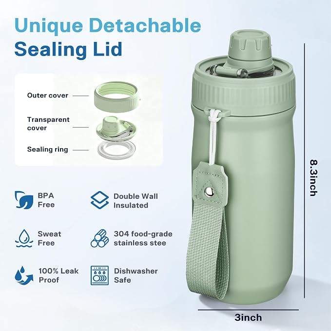 5 In 1 Beer Can Cooler Bottle Holder with Drinking Spout Lid for 12oz Regular, Slim Skinny Cans Bottles,Sealed Insulated Double Wall Vacuum Stainless Steel Can Keeps Your Drinks Cold(Green)