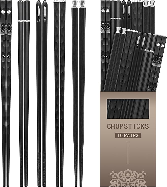 HIWARE 10 Pairs Fiberglass Chopsticks - Reusable Chopsticks Japanese Style Dishwasher Safe, 9 1/2 Inches