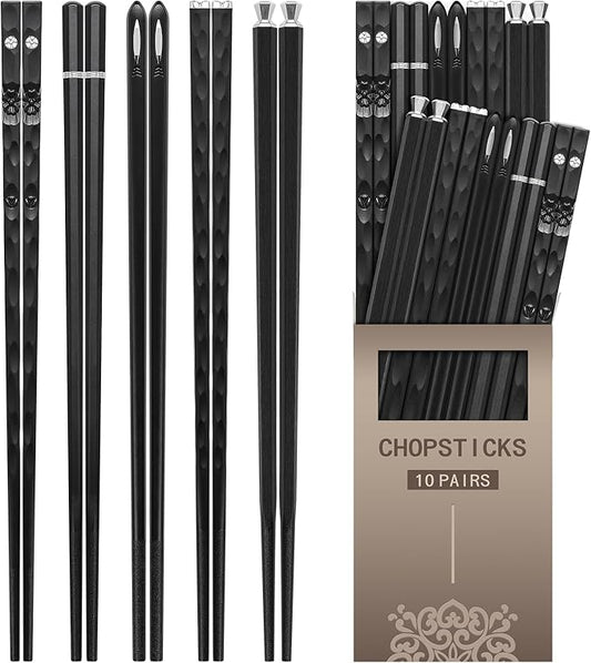 HIWARE 10 Pairs Fiberglass Chopsticks - Reusable Chopsticks Japanese Style Dishwasher Safe, 9 1/2 Inches